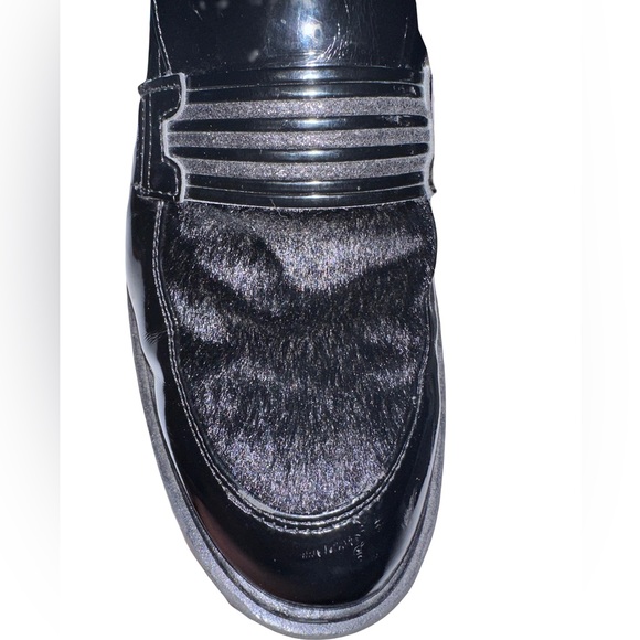 Italian Chunky Black Patent Leather Loafers with Calf Hair Upper Size 41 - Picture 3 of 8